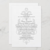 Grey Subtle Damask Wedding Invite Kaart (Voorkant / Achterkant)