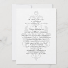 Grey Subtle Damask Wedding Invite Kaart