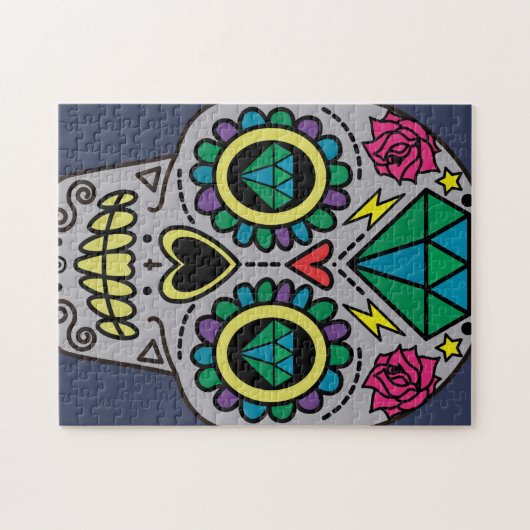 Grey Sugar Skull Art, Dag van de Doden Legpuzzel (Horizontaal)