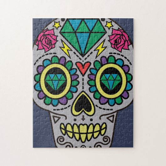 Grey Sugar Skull Art, Dag van de Doden Legpuzzel (Verticaal)