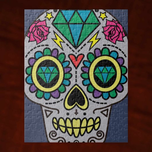 Grey Sugar Skull Art, Dag van de Doden Legpuzzel