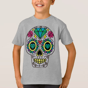 Grey Sugar Skull Art, Dag van de Doden T-shirt