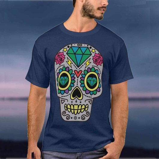 Grey Sugar Skull Art, Dag van de Doden T-shirt
