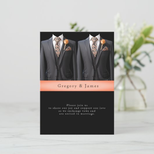 Grey Suits Perzik Rozen & Bloemen Stropdas Kaart (Staand voorkant)