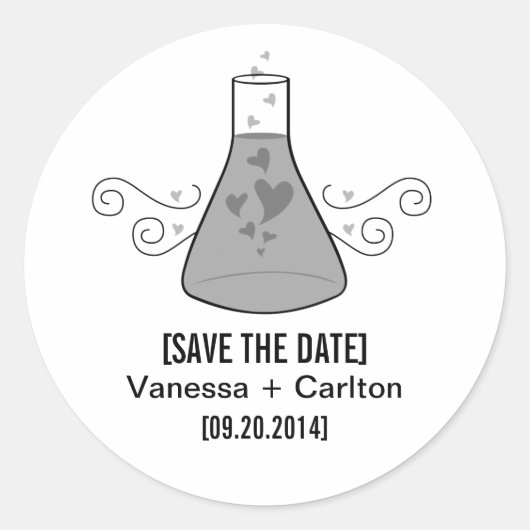 Grey Sweet Chemistry Save the Date Stickers (Voorkant)
