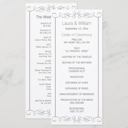 Grey Swirls Wedding Program Rack Kaarten (Voorkant / Achterkant)