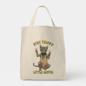 Grey Tabby Cat Boho Stay Trippy Little Hippie Tote Bag (Achterkant)