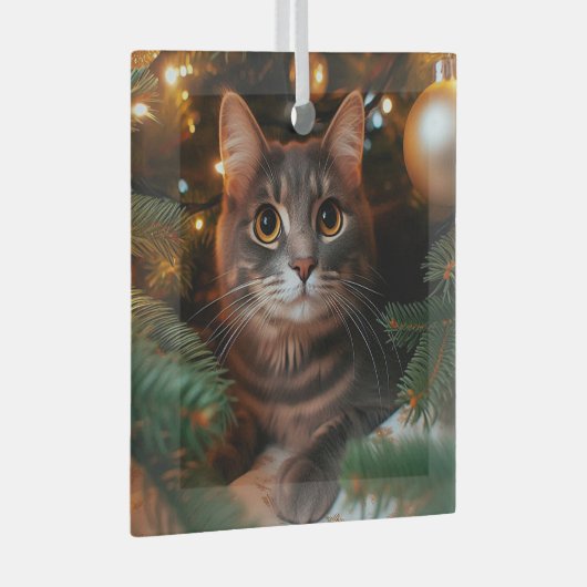 Grey Tabby Cat Glass Ornament (Voorkant Rechts)