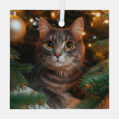 Grey Tabby Cat Glass Ornament (Achterkant)