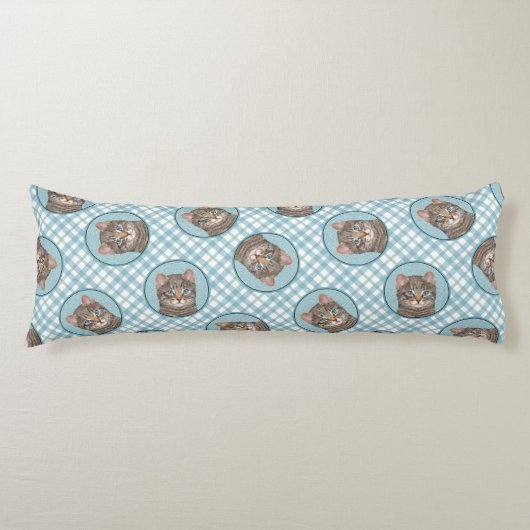 Grey Tabby Cat Portret Schilderij Schattigee Origi Lichaamskussen (Voorkant)