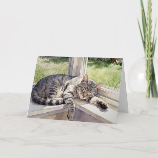 Grey Tabby Cat Study C In Watercolors Kaart (Voorkant)
