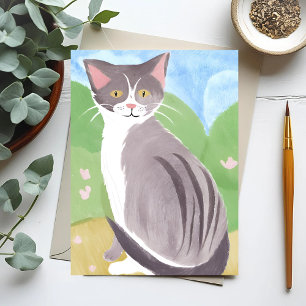 Grey Tabby Cat Waterverf schilderij Briefkaart