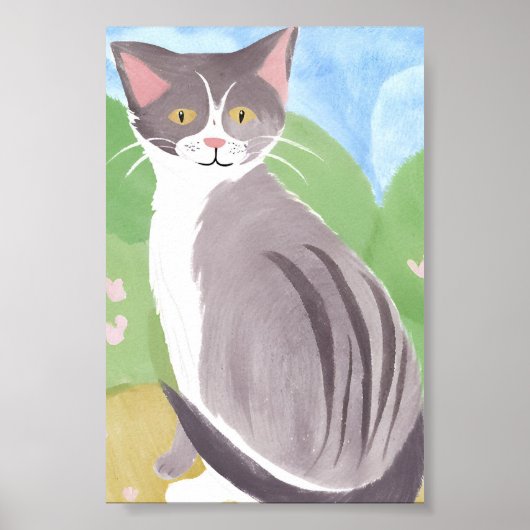 Grey Tabby Cat | Waterverf schilderij Poster (Voorkant)