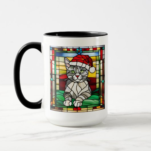 Grey Tabby Christmas Glas in lood Mok (Links)