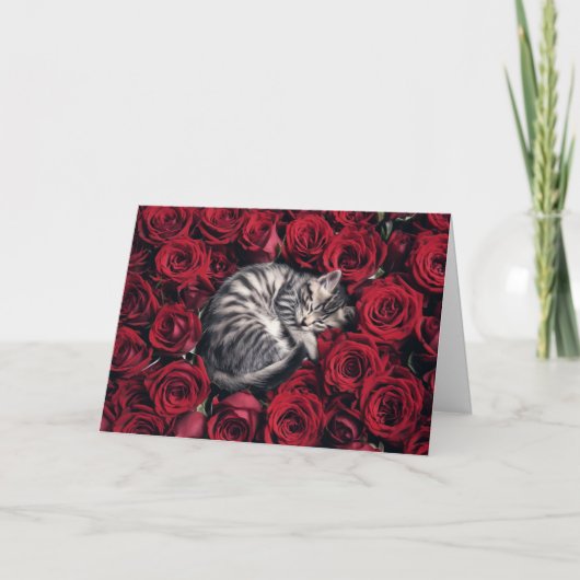 Grey Tabby en Rozen Kaart (Voorkant)