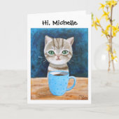 Grey Tabby Kitten Cat Funny Schattige Custom Greet Kaart (Gele Bloem)