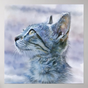 Grey Tabby Kitten Profiel Waterverf Stijl Kunst Poster