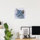 Grey Tabby Kitten Waterverf Style Art Poster (Thuiskantoor)