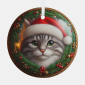 Grey Tabby Santa Hat Glass Ornament (Achterkant)