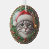 Grey Tabby Santa Hat Glass Ornament (Voorkant Rechts)
