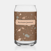 Grey Tan Glass Chips Brown Retro Terrazzo Pattern Blikvorm Glas (Voorkant)