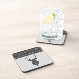 Grey Tartan Pattern Stag Bier Onderzetter