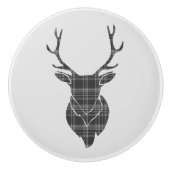 Grey Tartan Stag Head Antler Rustiek Keramische Knop (Voorkant)