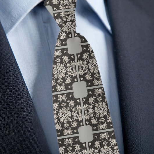 Grey Taupe Tegel Pattern Necktie Stropdas