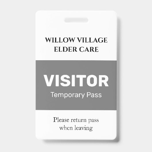 Grey Temporary Visitor Pass Ziekenhuis Badge (Voorzijde)