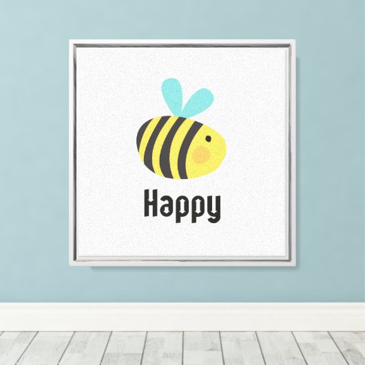 Grey Think Happy Thoughts Bee Canvas Afdruk (Insitu (Houten vloer))