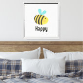 Grey Think Happy Thoughts Bee Canvas Afdruk (Insitu (Slaapkamer))