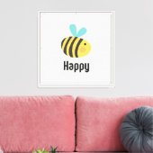 Grey Think Happy Thoughts Bee Canvas Afdruk (Insitu (Woonkamer))