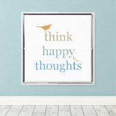 Grey Think Happy Thoughts Vogels Canvas Afdruk (Insitu (Houten vloer))