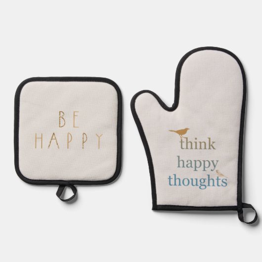 Grey Think Happy Thoughts Vogels Ovenwant & Pannenlap Set (Voorkant)