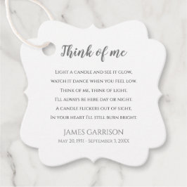 Grey Think of Me Celebration of Life Candle Bedankjes Labels