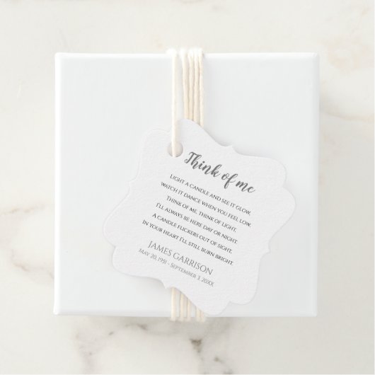 Grey Think of Me Celebration of Life Candle Bedankjes Labels (In situ)