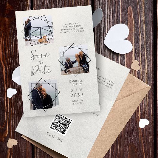 Grey Three Photos Collage Pet Dog Wedding Save The Date