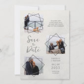Grey Three Photos Collage Pet Dog Wedding Save The Date (Voorkant)