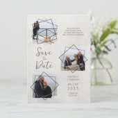 Grey Three Photos Collage Pet Dog Wedding Save The Date (Staand voorkant)
