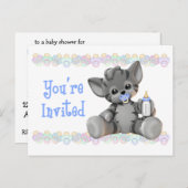 Grey Tiger Kitten Blue Baby shower Invitation Uitnodiging Briefkaart (Voorkant / Achterkant)