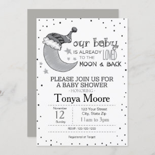Grey To The Moon en Back Baby shower Kaart