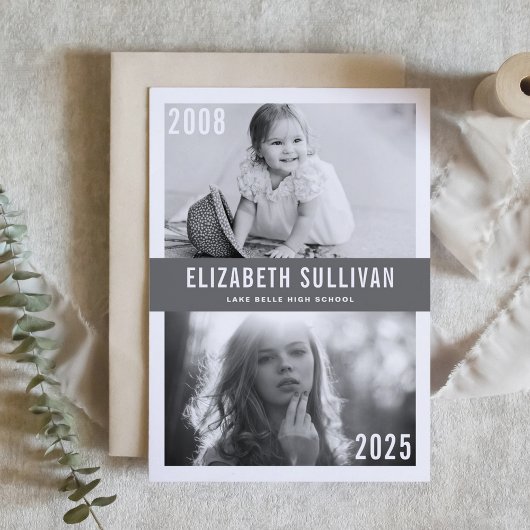 Grey Toen En Nu Foto Collage Afstuderen Kaart