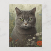 Grey Tom Cat in een bloementuin Briefkaart (Voorkant)
