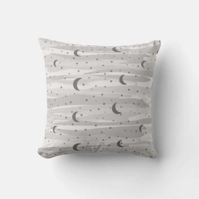 Grey Tones Night Sky - Moon & Stars Kussen (Voorkant)