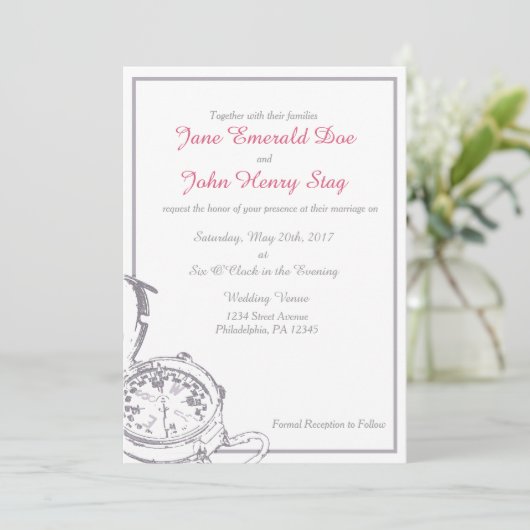 Grey Travel Compass bruiloft uitnodiging (Staand voorkant)