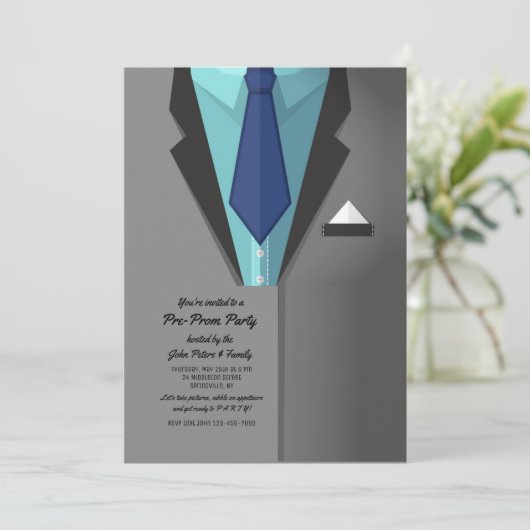 Grey Tux Invitation Kaart (Staand voorkant)