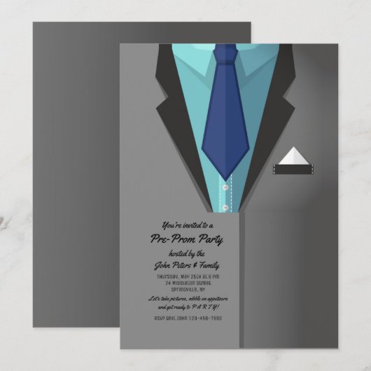 Grey Tux Invitation Kaart (Voorkant / Achterkant)