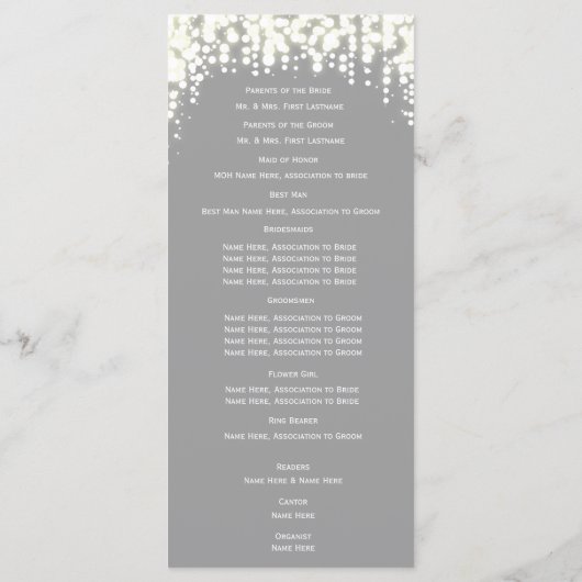 Grey Twinkle Lights Wedding Program Programmakaart (Achterkant)