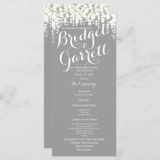 Grey Twinkle Lights Wedding Program Programmakaart (Voorkant / Achterkant)