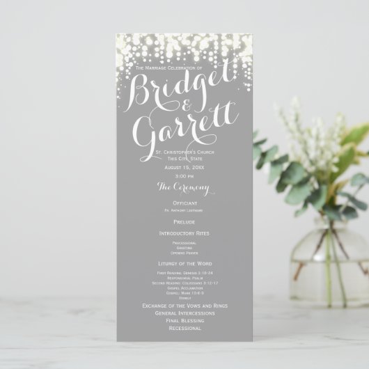 Grey Twinkle Lights Wedding Program Programmakaart (Staand voorkant)